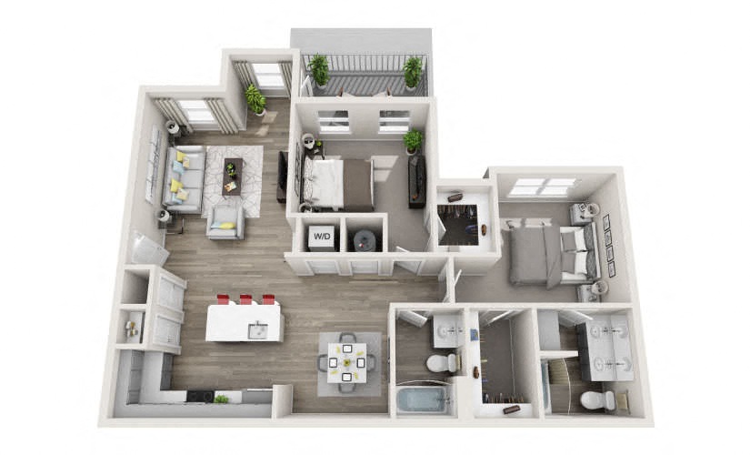 Floor plan for 2 beds, 2 baths, 1169 sqft